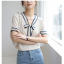 MISS LISA V领蝴蝶结飘带针织短袖T恤女薄款短款修身打底衫上衣 T3249