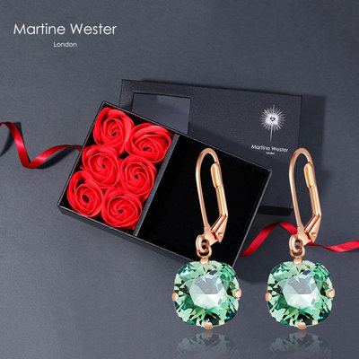  Martine Wester 镀18k金红色玛汀热卖施华洛世奇方枕耳饰礼盒款 S8-099-LH2绿色