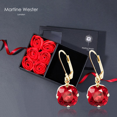  Martine Wester 镀18k金红色玛汀热卖施华洛世奇方枕耳饰礼盒款 S8-099-LH2红色