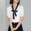 MISS LISA 2022 新款韩版天丝系结飘带修身短袖套头针织衫女上衣 SYT3070短袖