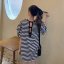 MISS LISA  春夏 新款韩版泡泡袖中长款短袖条纹T恤 CX1469