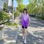 MISS LISA  春夏 紫色扎染渐变短袖衫大码中长款宽松T恤 KFZX8161C