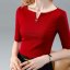MISS LISA 2023 春夏 女装气质一字肩半袖棉T恤收腰设计感纯色上衣 T2X0008