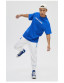 OMG潮牌 夏季纯棉休闲印花运动短袖男士健身T恤透气宽松圆领蓝色 J-EMT2105