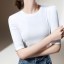 MISS LISA 2023 春夏中袖t恤女装基础圆领纯色体恤气质五分袖弹力收腰上衣 T2C0326