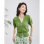 MISS LISA 2023 春夏镂空上衣假两件牛油果绿绿色针织衫 YYS023020710
