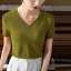 MISS LISA 2023 春夏 冰丝短袖t恤女装弹力网纱纯色v领T恤薄款上衣 T3X0400
