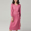 MISS LISA 2024 春夏 V领暗纹印花粉色女式中长款气质含腰带连衣裙 W26Q14034