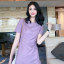 MISS LISA 2024 春夏紫色短袖连衣裙气质减龄修身显瘦中长裙子 W26Q2A00528