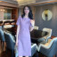 MISS LISA 2024 春夏紫色短袖连衣裙气质减龄修身显瘦中长裙子 W26Q2A00528