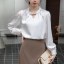 MISS LISA 2024 春夏白色雪纺上衣女装职业通勤女装设计感串珠立领法式衬衫 DY340293