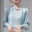 MISS LISA 2024 春夏白色雪纺上衣女装职业通勤女装设计感串珠立领法式衬衫 DY340293