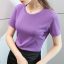 MISS LISA 2024 春夏短袖t恤女装纯色圆领弹力棉T恤显瘦遮肚子上衣DY330089