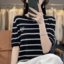 MDMR PURE CASH MERE 蒙丹米尔 冰丝爱心刺绣条纹短袖T恤 1053