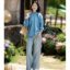 MISS LISA 2025 法式花边领长袖白裙蓝衬衫洋气减龄百搭上衣 W26S0B0555