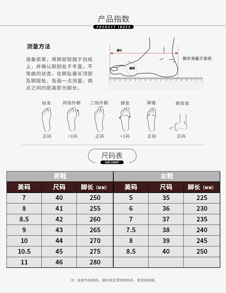 尺码对照表