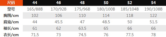 尺码对照表