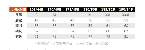尺码对照表