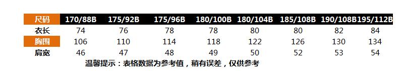 尺码对照表