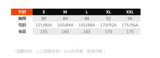 尺码对照表