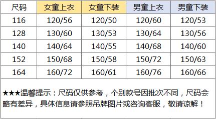 尺码对照表