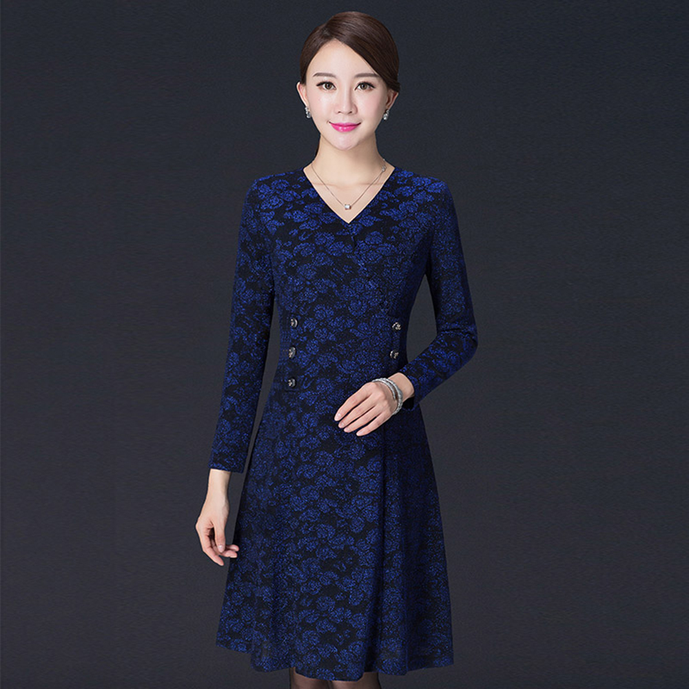 【包邮】纤纯伊qchunyi女装显瘦v领中腰a字连衣裙