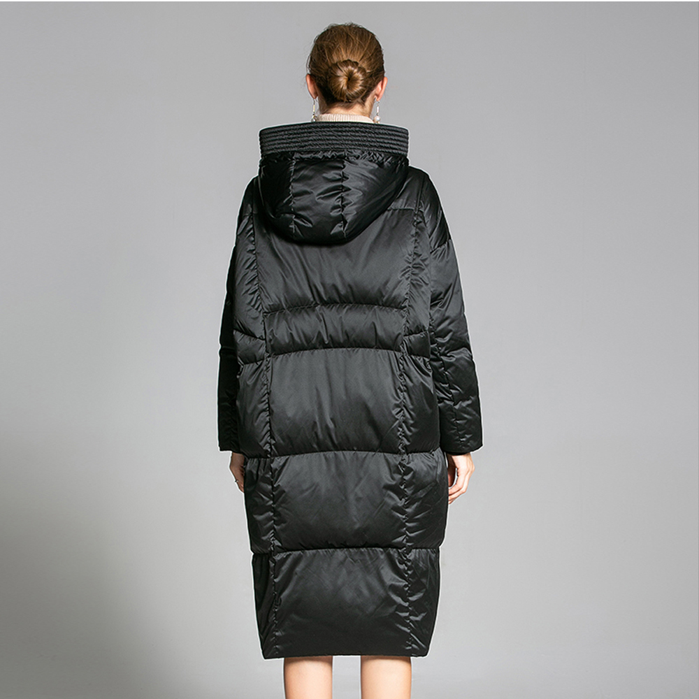 miss lisa茧型女士羽绒服冬季中长款过膝连帽女装大码白鸭绒羽绒服