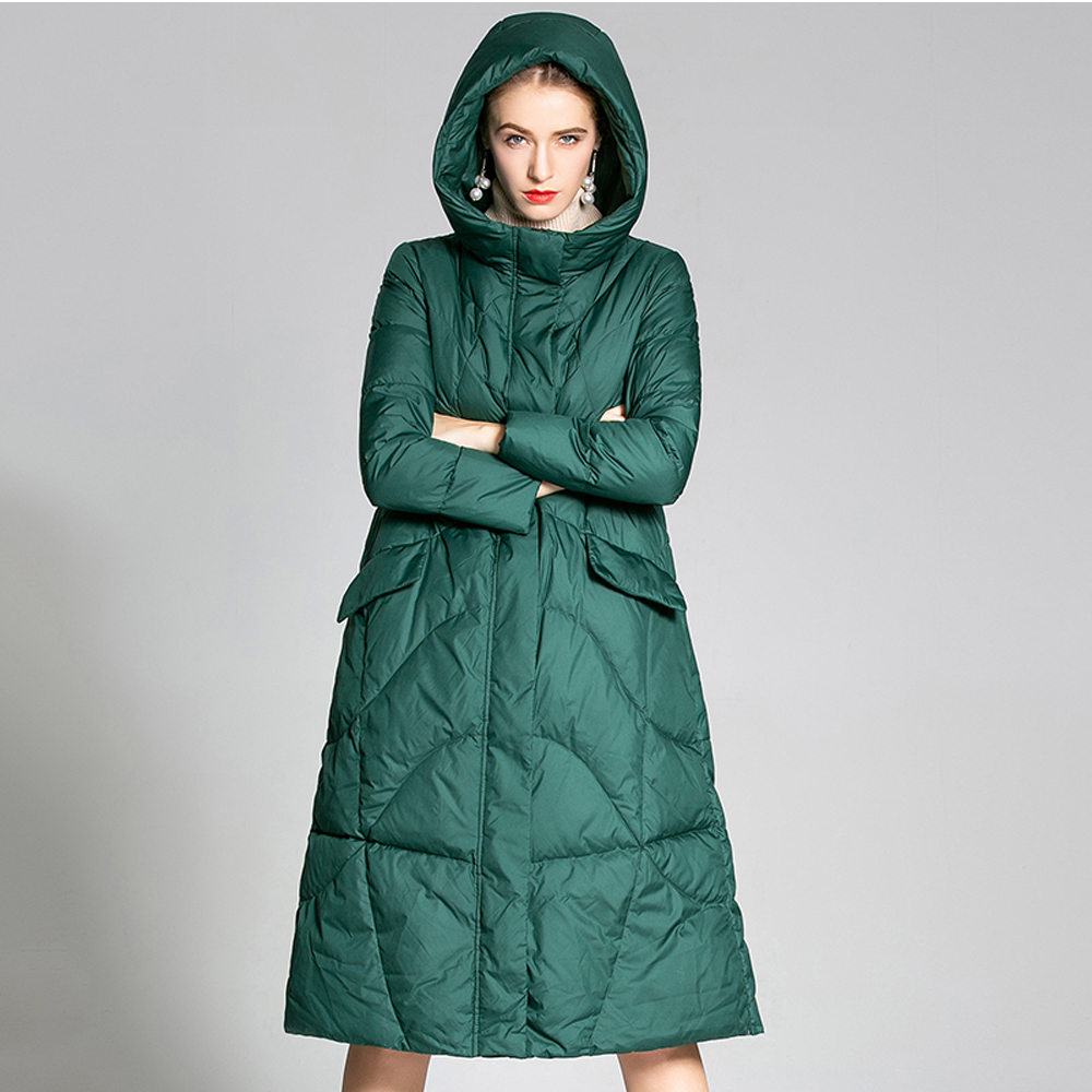 miss lisa女士羽绒服中长款过膝修身女装白鸭绒加厚羽绒服20189002