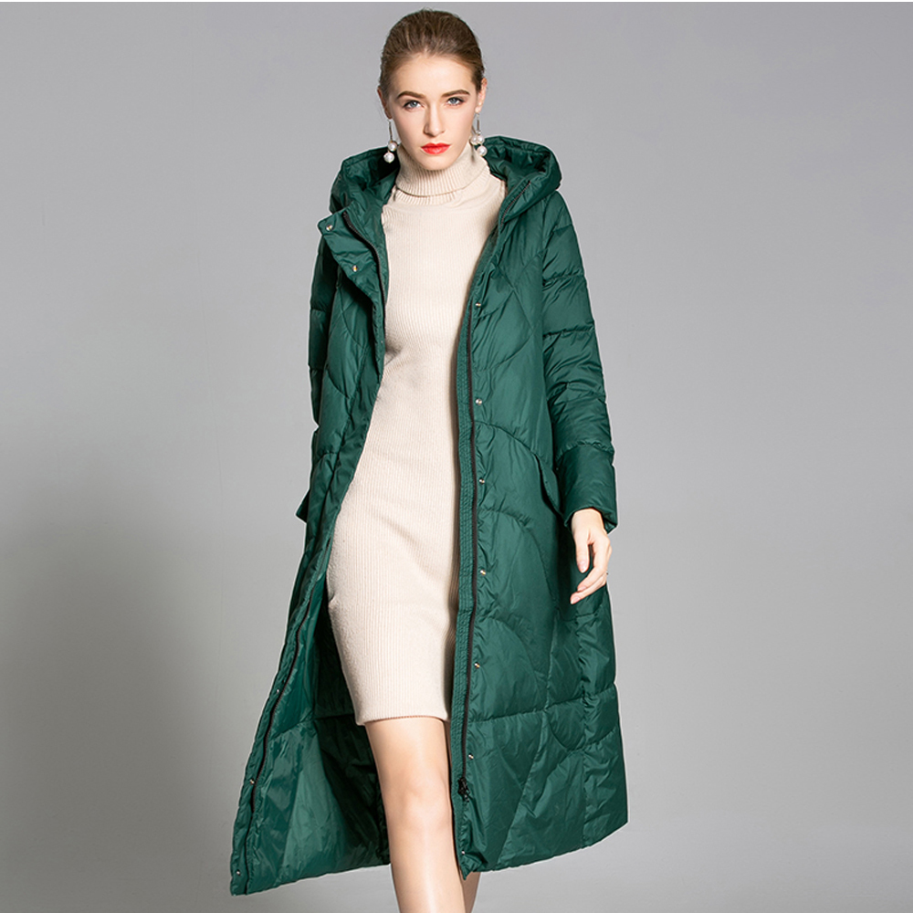 miss lisa女士羽绒服中长款过膝修身女装白鸭绒加厚羽绒服20189002