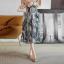 MISS LISA  印花艺术百褶青花感优雅设计感高腰气质半身裙 W26Q32220