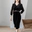 MISS LISA 2022 黑色连衣裙女设计感小众V领长袖法式复古收腰中长裙 W26Q7B0378