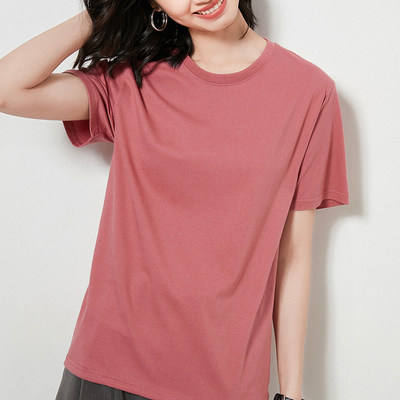 mdmr pure cash mere 蒙丹米尔 夏季新款纯色圆领t恤纯棉 xs180g豆沙