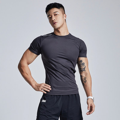omg潮牌锦纶高弹力男士透气速干健身衣服跑步训练紧身短袖运动t恤 j