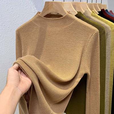 针织打底衫女装气质半高领纯色毛衣气质薄款内搭上衣 dy530136奶茶色